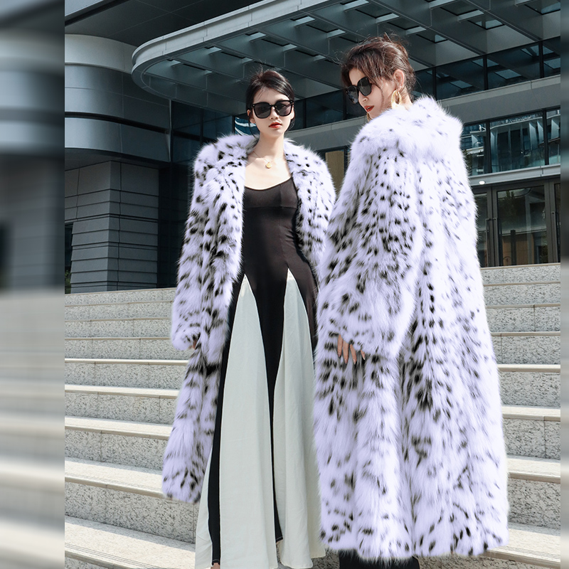 【纯白高奢系列】进口美国纯白山猫皮草外套西装领长款裘皮大衣