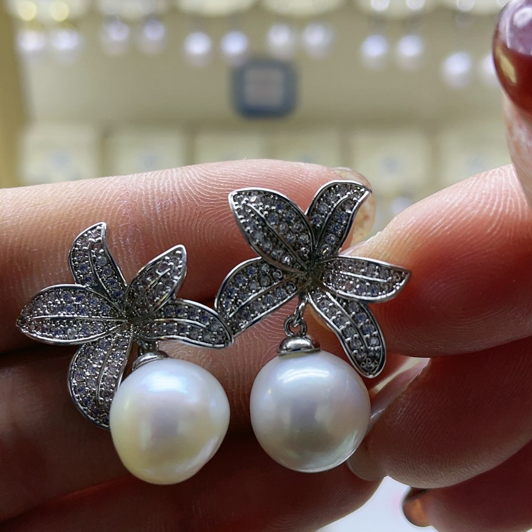 淡水珍珠耳饰银S925镶嵌