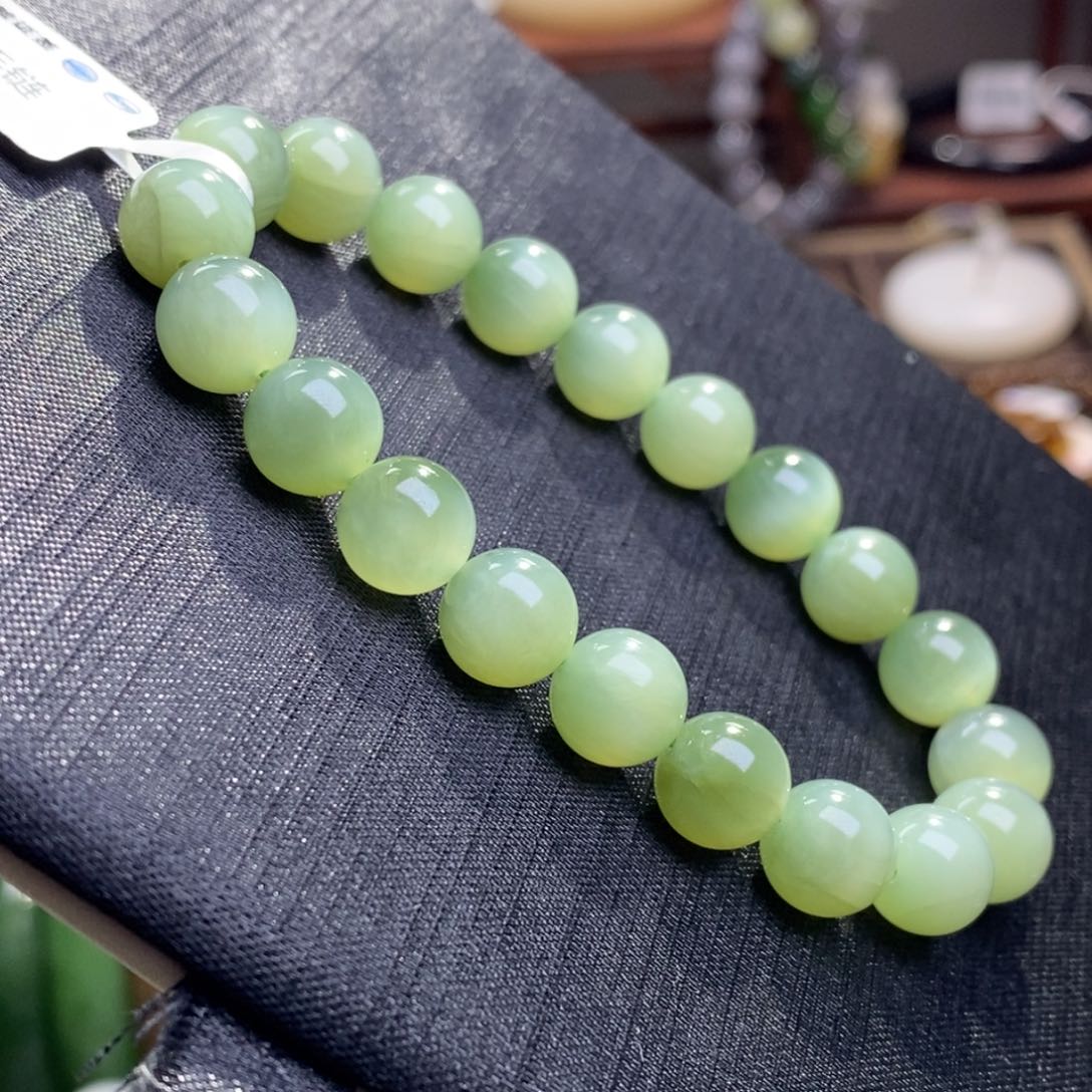 和田玉碧玉粉青手串9.5MM未镶嵌