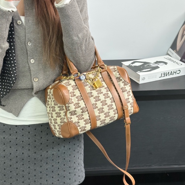 95新 Celine/思琳 老花锁头波士顿手提斜挎包xys
