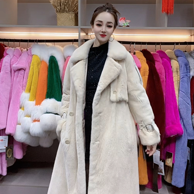 长款貂皮大衣女新款2025年整貂进口白色水貂年轻款时尚皮草外套冬