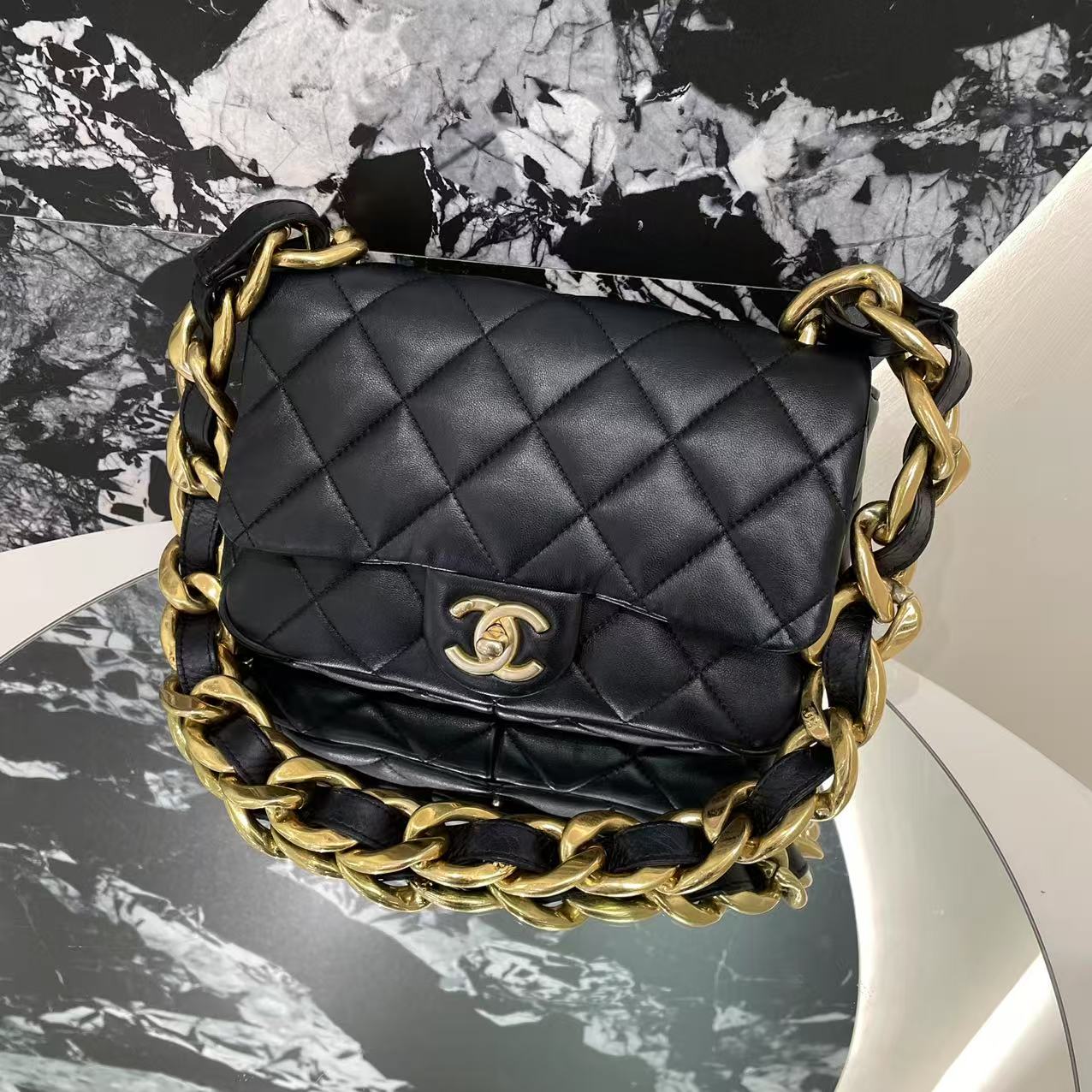 99新 Chanel/香奈儿 98新 22s粗链条cf 单肩腋下包底长21cm