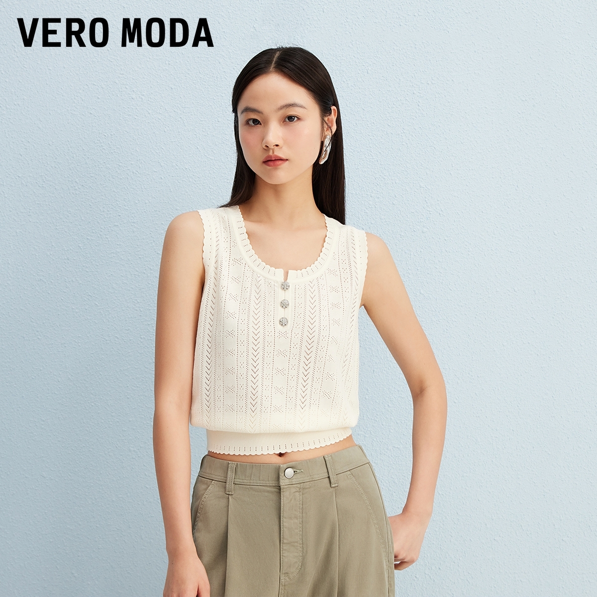 Vero Moda针织马甲2025秋季新款含再生纤维素纤维波纹边325324003