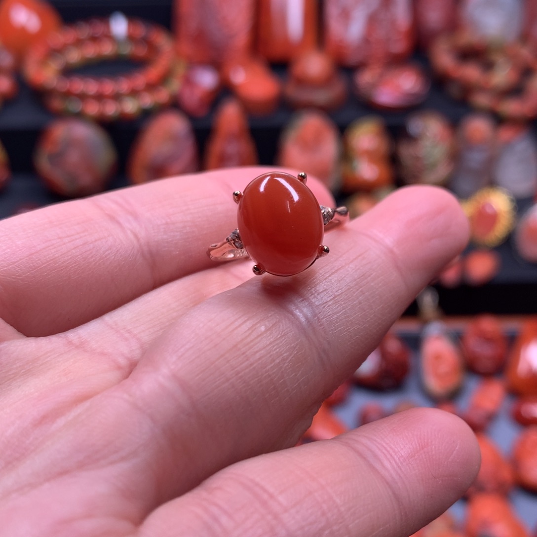 南红玛瑙戒指银S925镶嵌