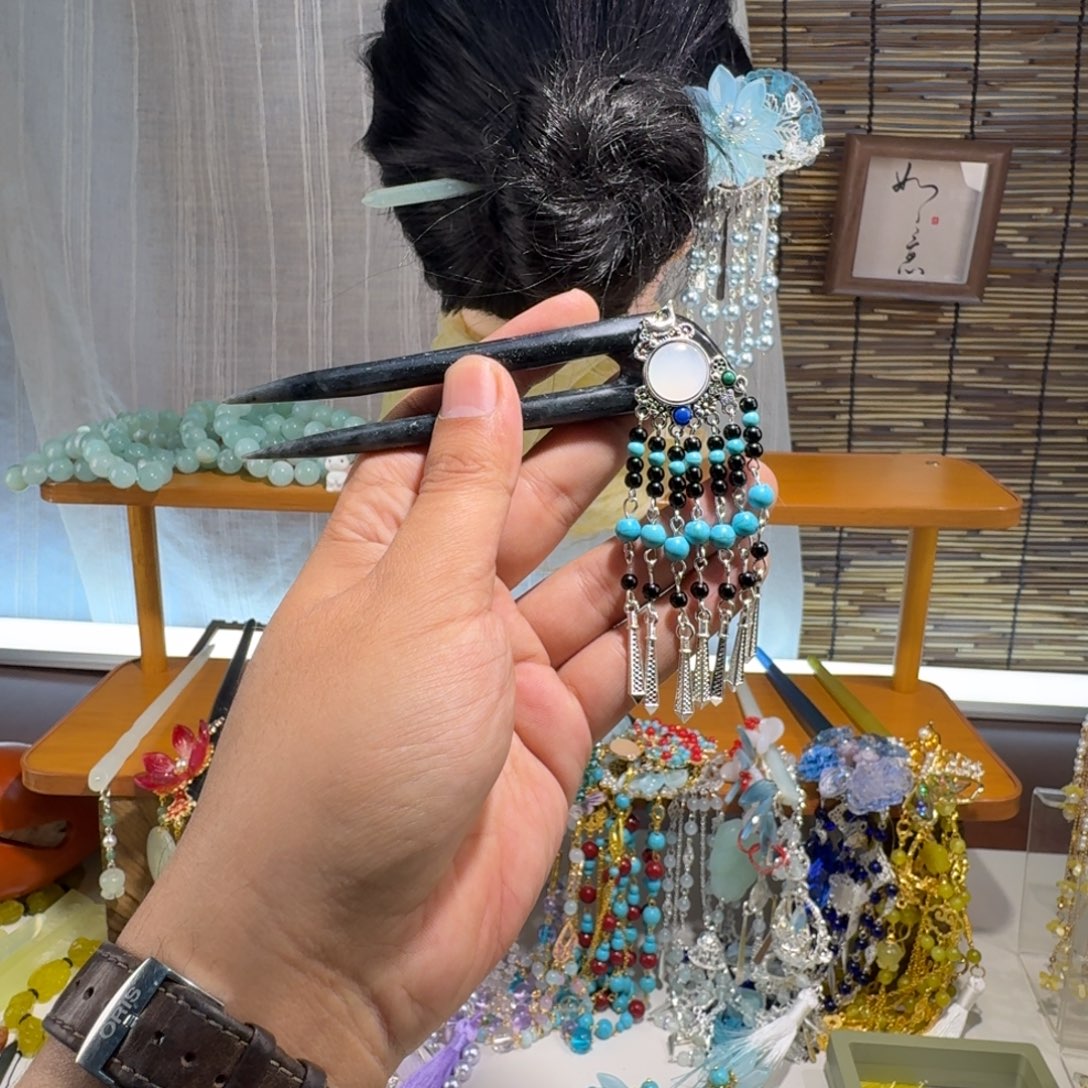 蛇纹石玉合金发饰