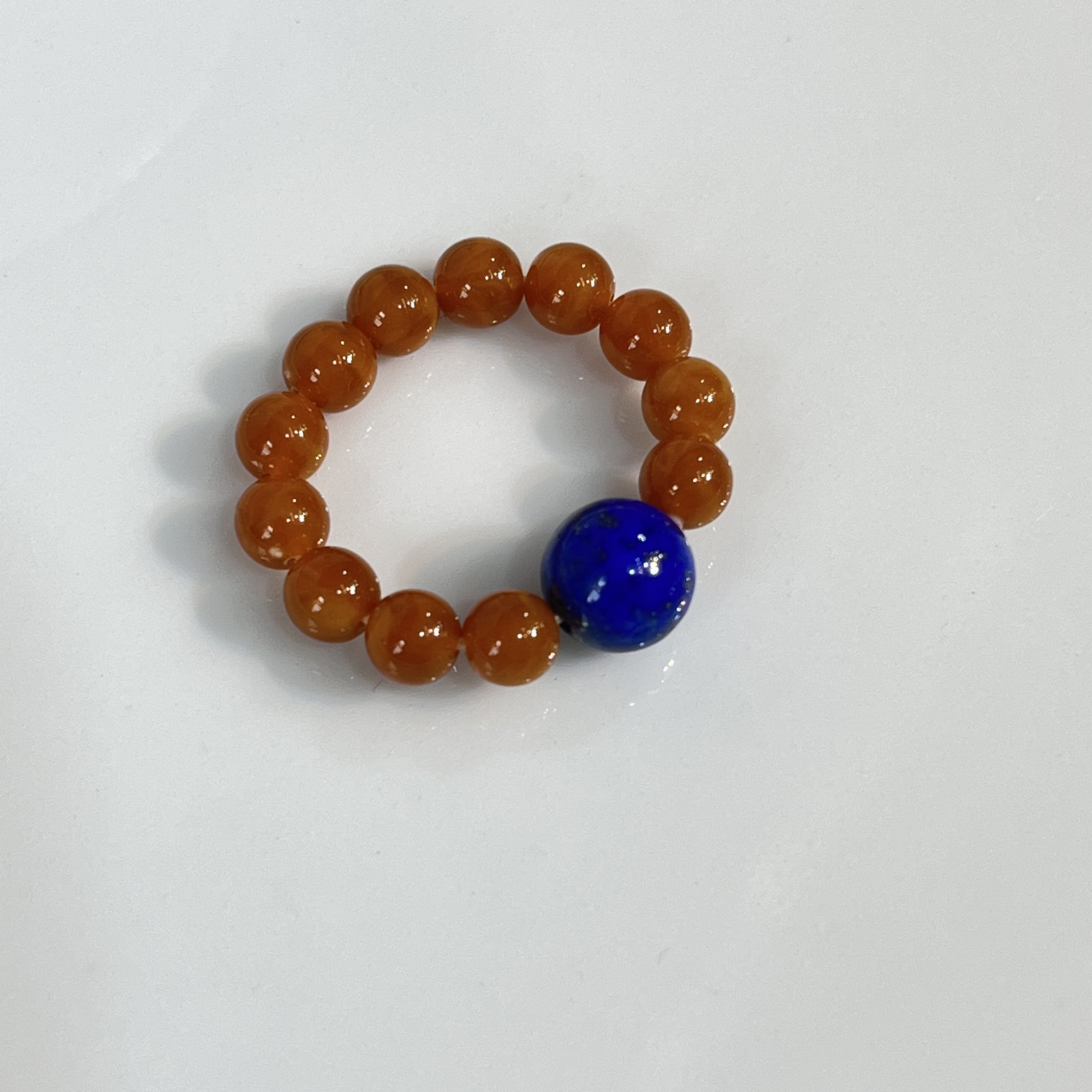 蜜蜡青金单颗文玩戒指