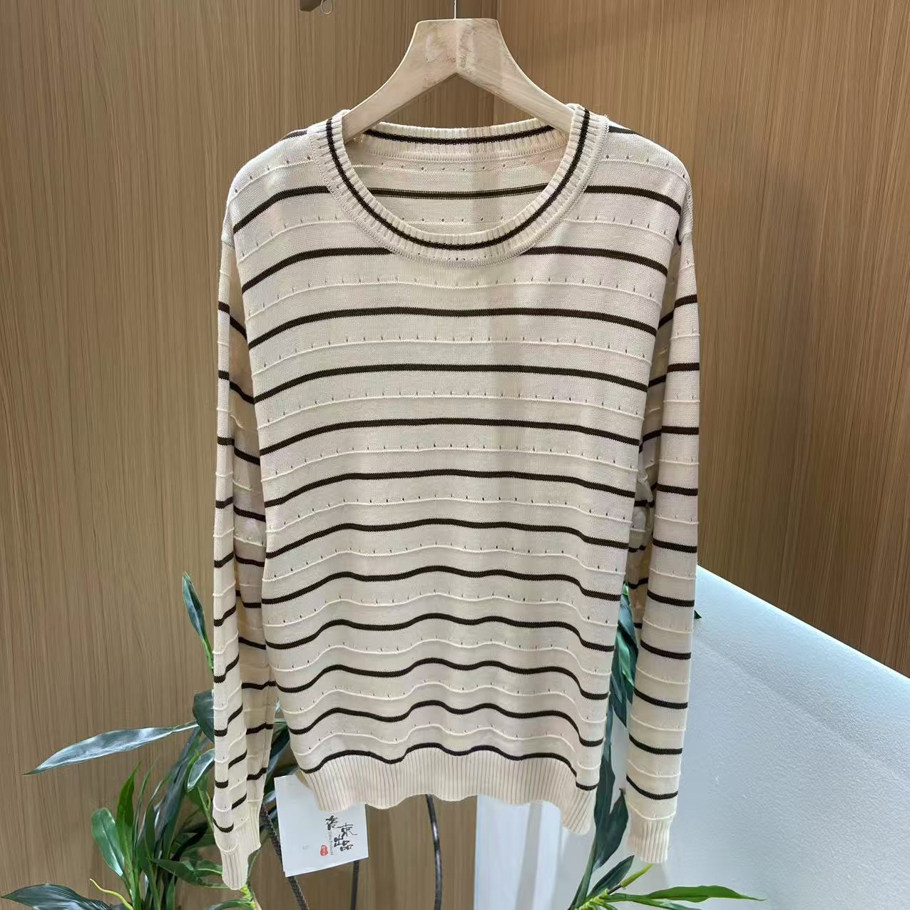 15425新款春秋宽松显瘦条纹撞色百搭针织T恤