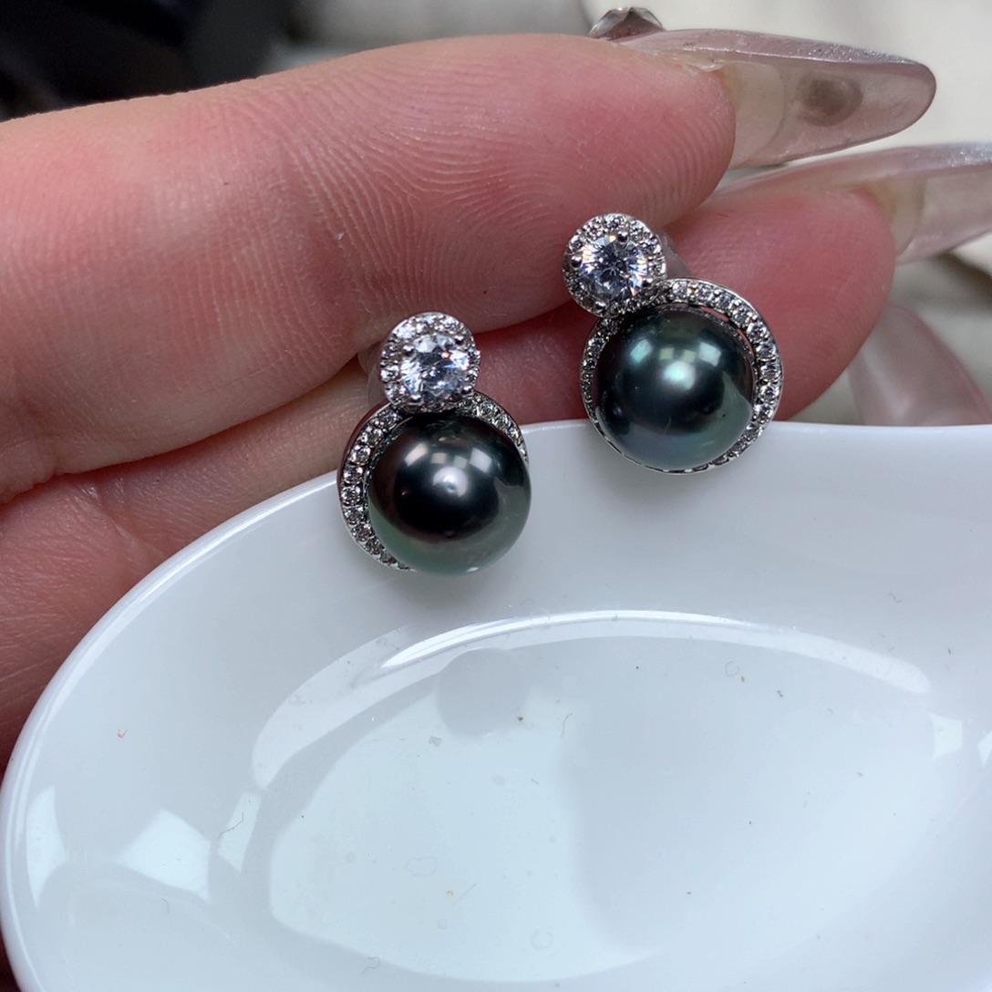 海水珍珠耳饰银S925镶嵌