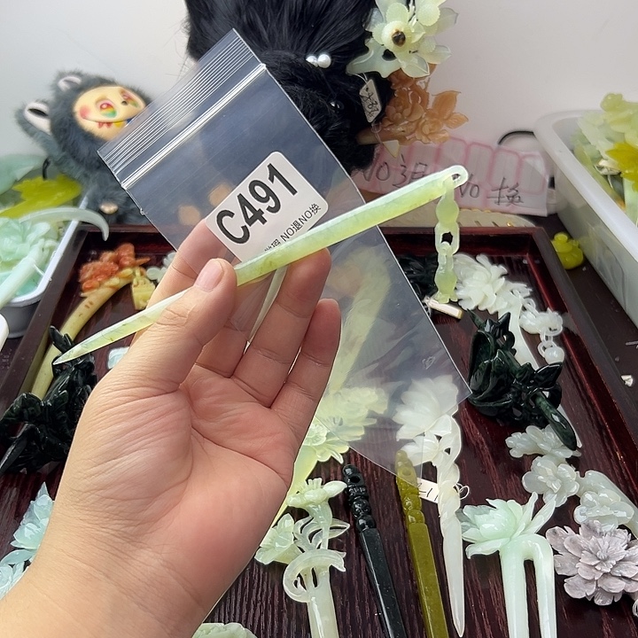 忘***草蛇纹石玉合金发饰