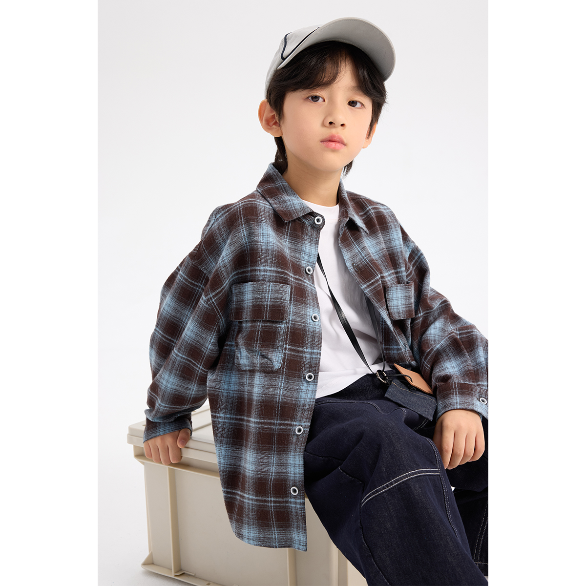 派町春秋装儿童韩版中大童经典撞色格纹设计休闲衬衫PW54106-WPP