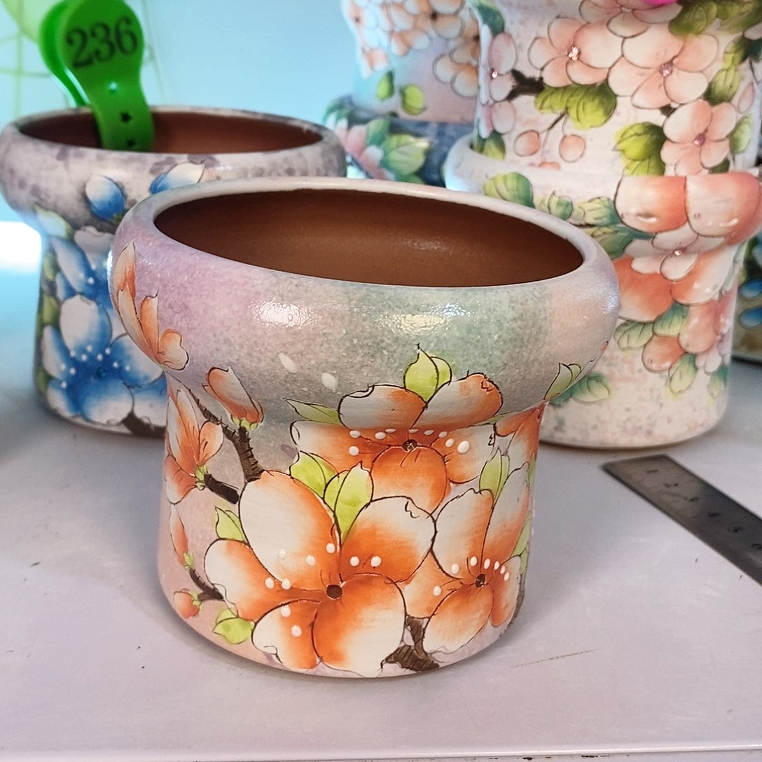 紫砂花盆红陶手绘花盆