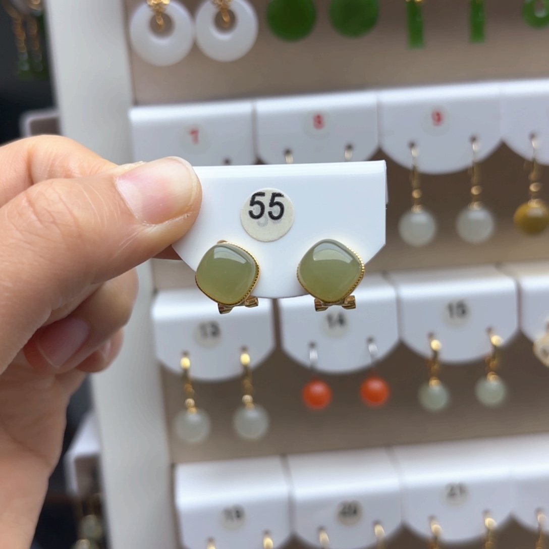 和田玉耳饰银S925镶嵌