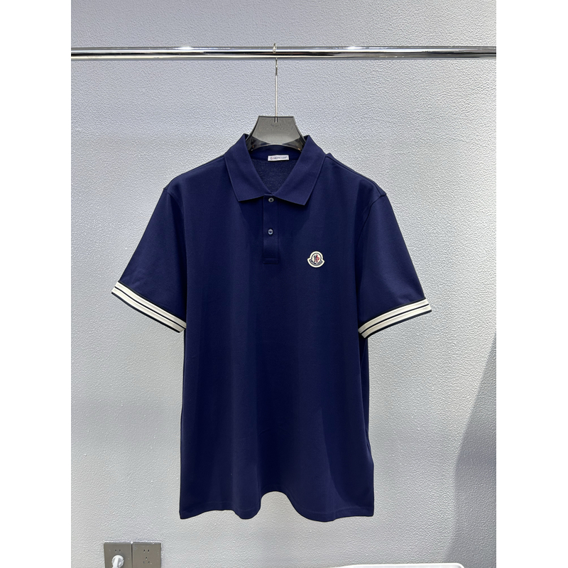 全新未使用Moncler盟可睐 8A00020 白色针织条纹拼接短袖polo衫