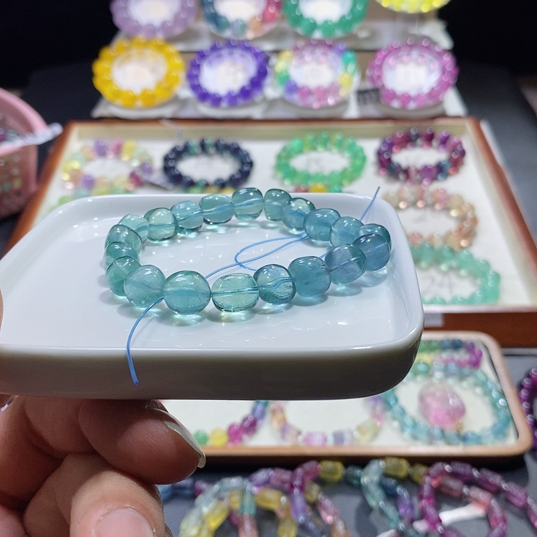 未镶嵌手链水晶蓝绿随型糖豆8mm