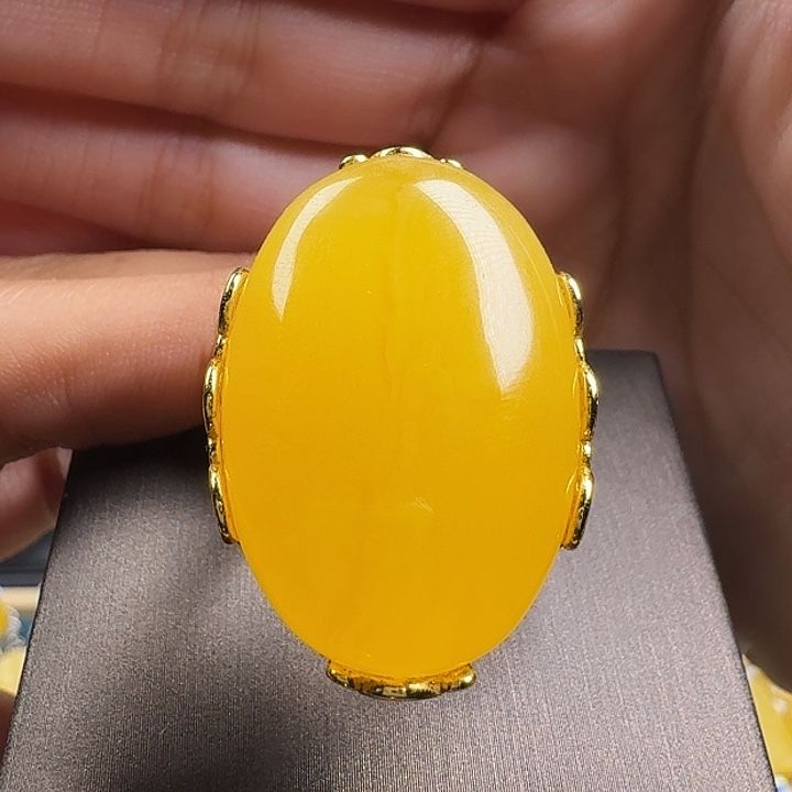 蜜蜡银S925镶嵌戒指戒指