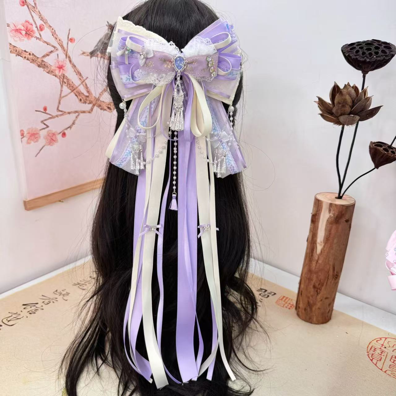 《白月秋》国风发夹多层次蝴蝶结发饰头饰弹簧夹发夹