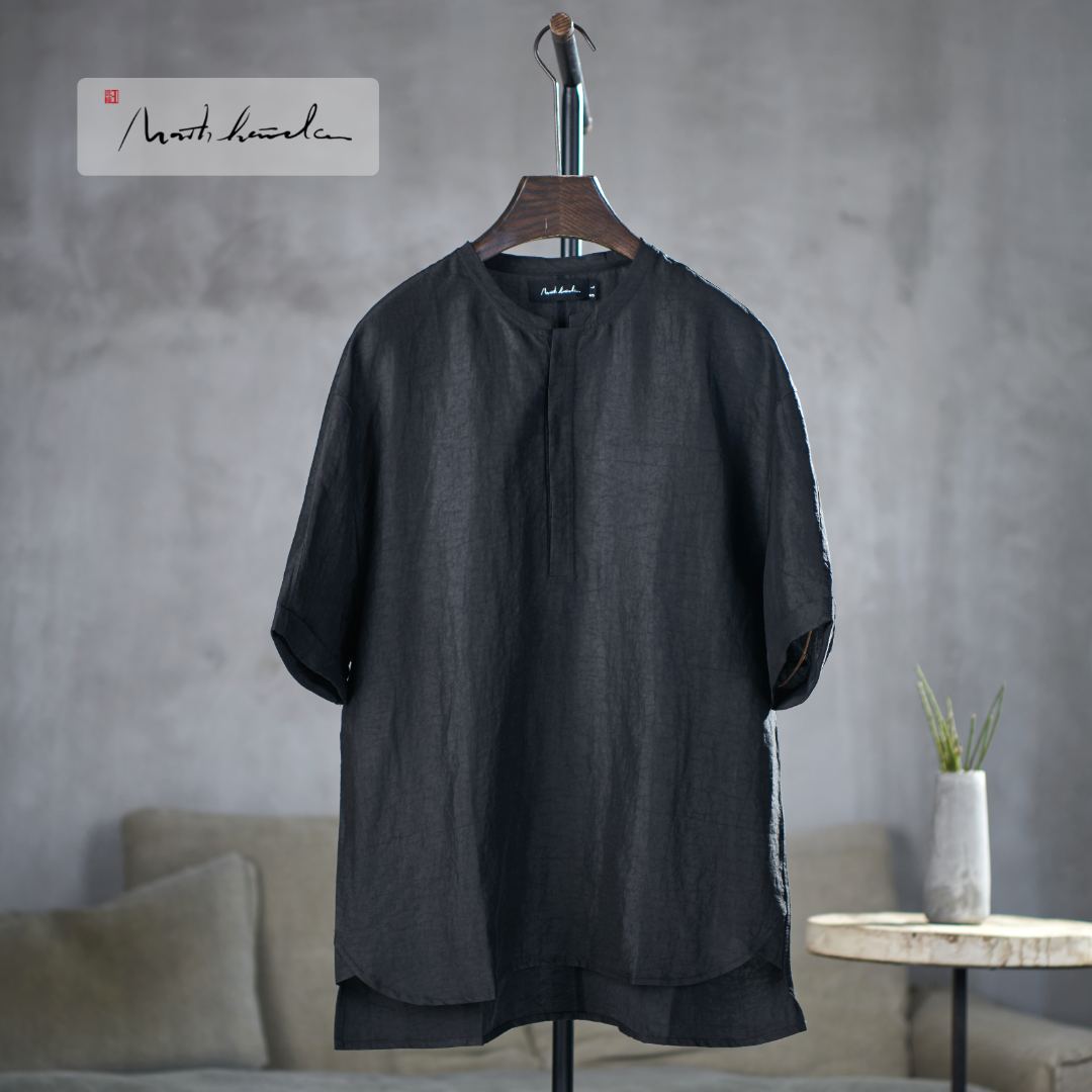 北纬三十度原创设计师品牌男装夏季中国风高奢香云纱衬衫22681D