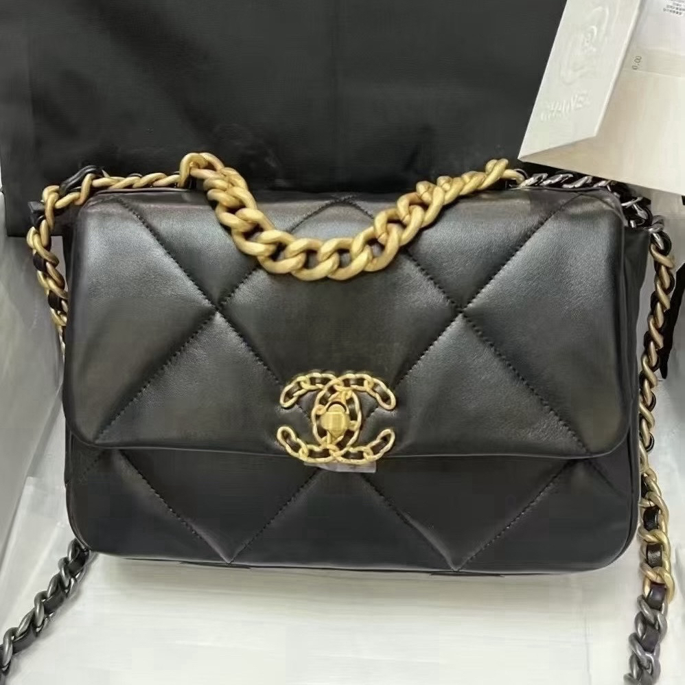 未使用 Chanel/香奈儿 黑金19bag小号 芯片款 链条斜挎包