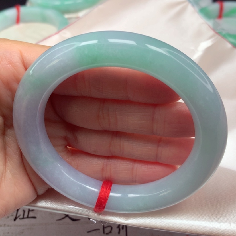 【闪购商品】翡翠手镯（圆镯）未镶嵌冰胶春彩圆条手镯5758圈25号