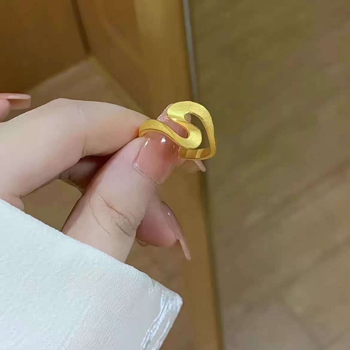 铜合金戒指 几何飘带拉丝戒指开口可调节精致高级感0319