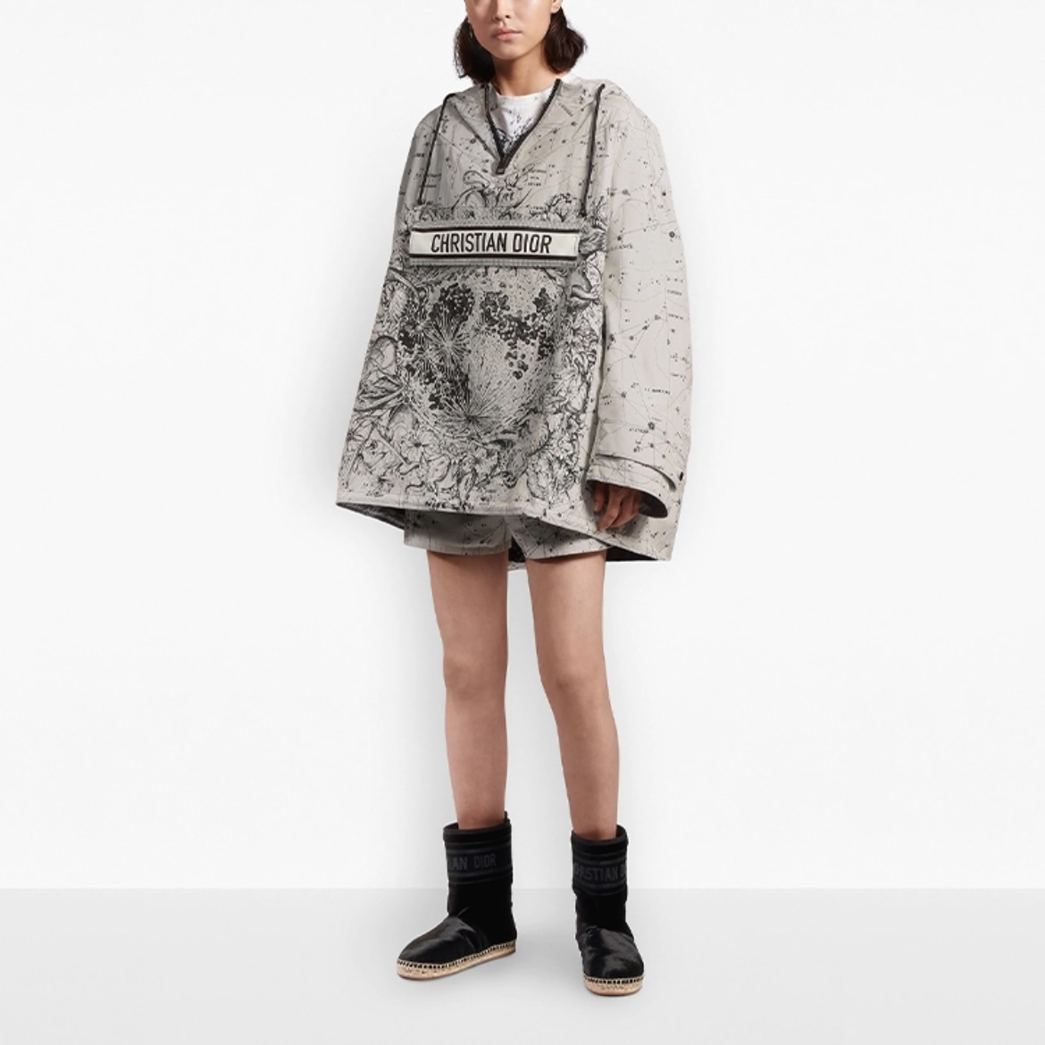 99新 DIOR/迪奥 5870/灰色logo印花图案连帽厚夹克外套/XS码