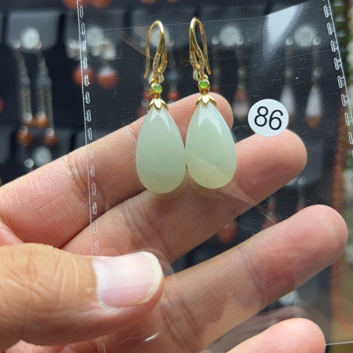 家***师和田玉银S925镶嵌耳饰