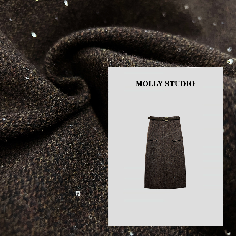 【Molly】时尚气质舒柔A字显瘦中长款百搭裙子长裙高腰洋气M2025701