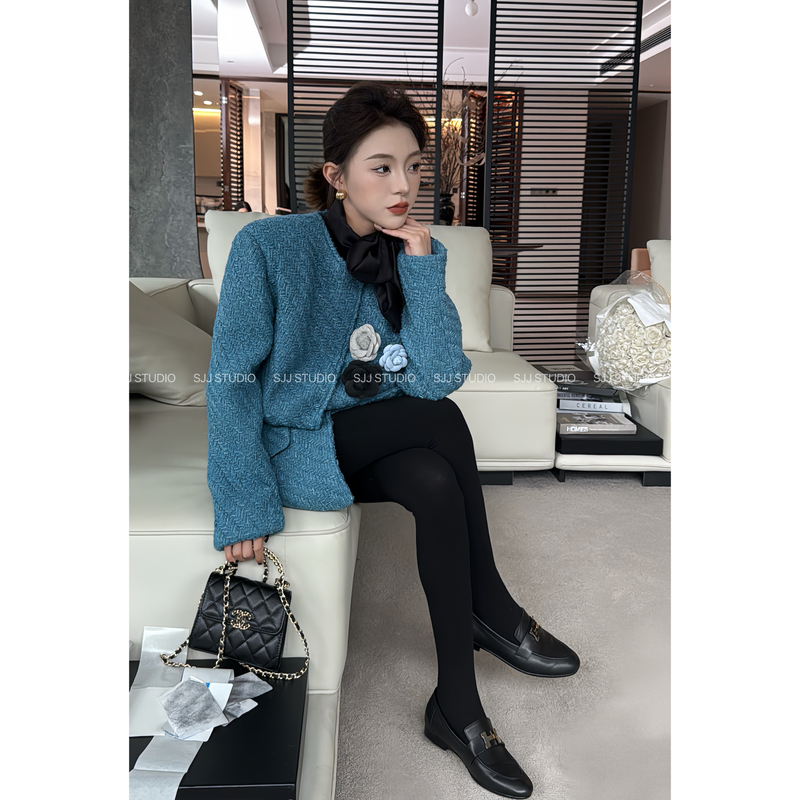 【娇娇私服订制】秋冬新款时尚花朵胸针毛呢大衣外套88220#