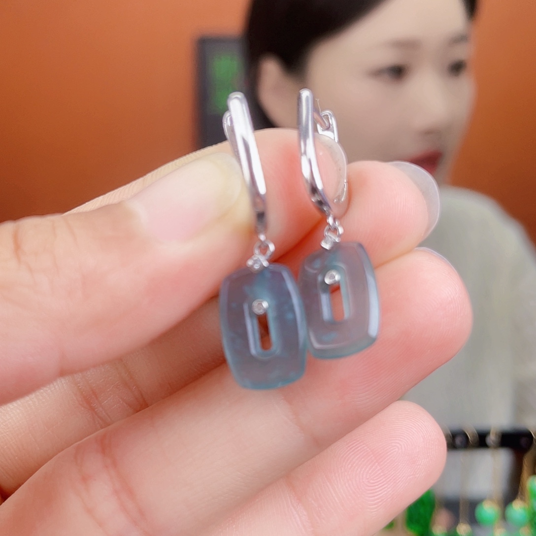 翡翠银S925镶嵌耳饰