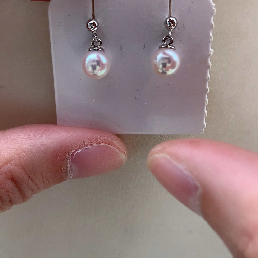 银S925镶嵌耳坠海水珍珠7mm ak