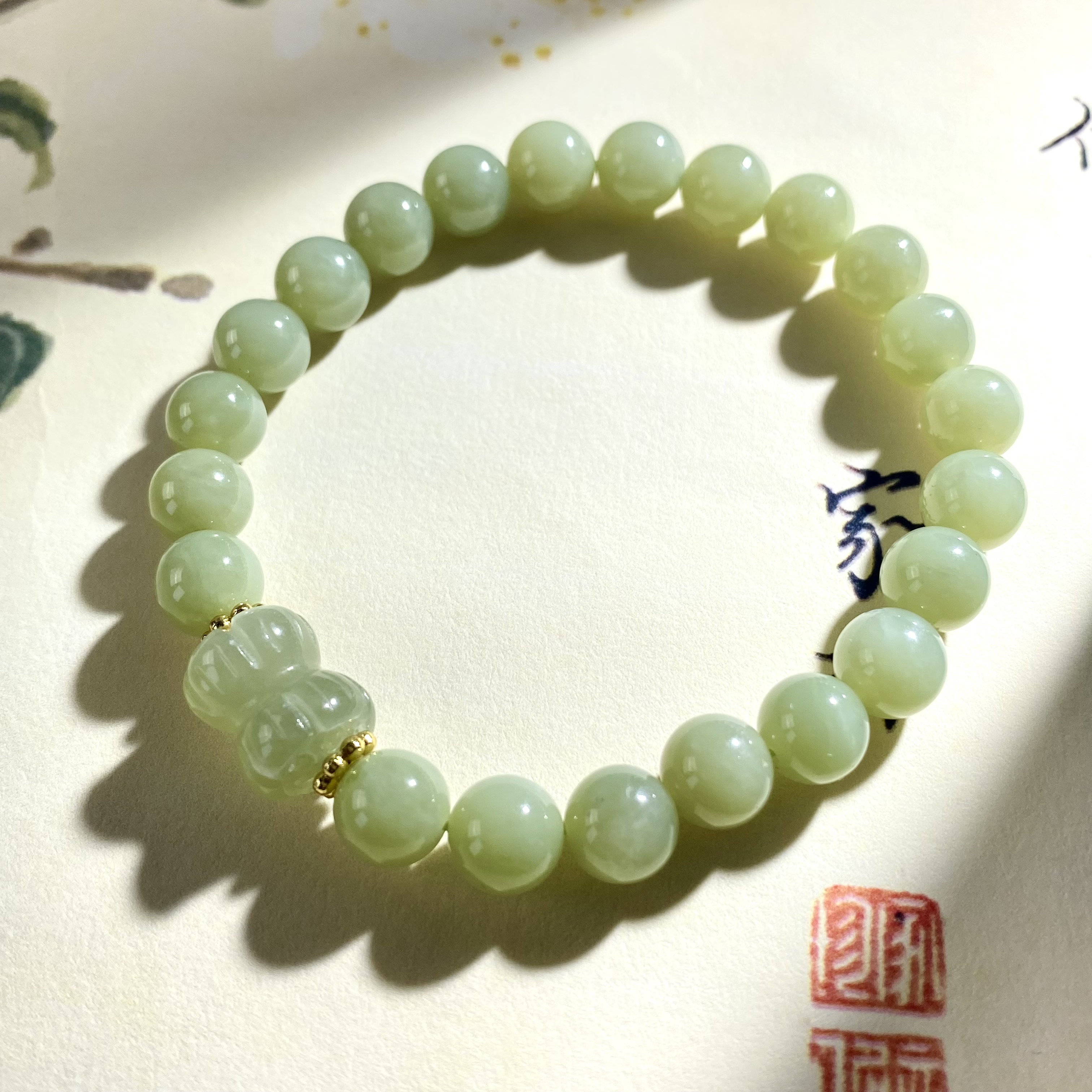 天然和田玉并蒂莲设计精致简约大气设计款手串-FY733