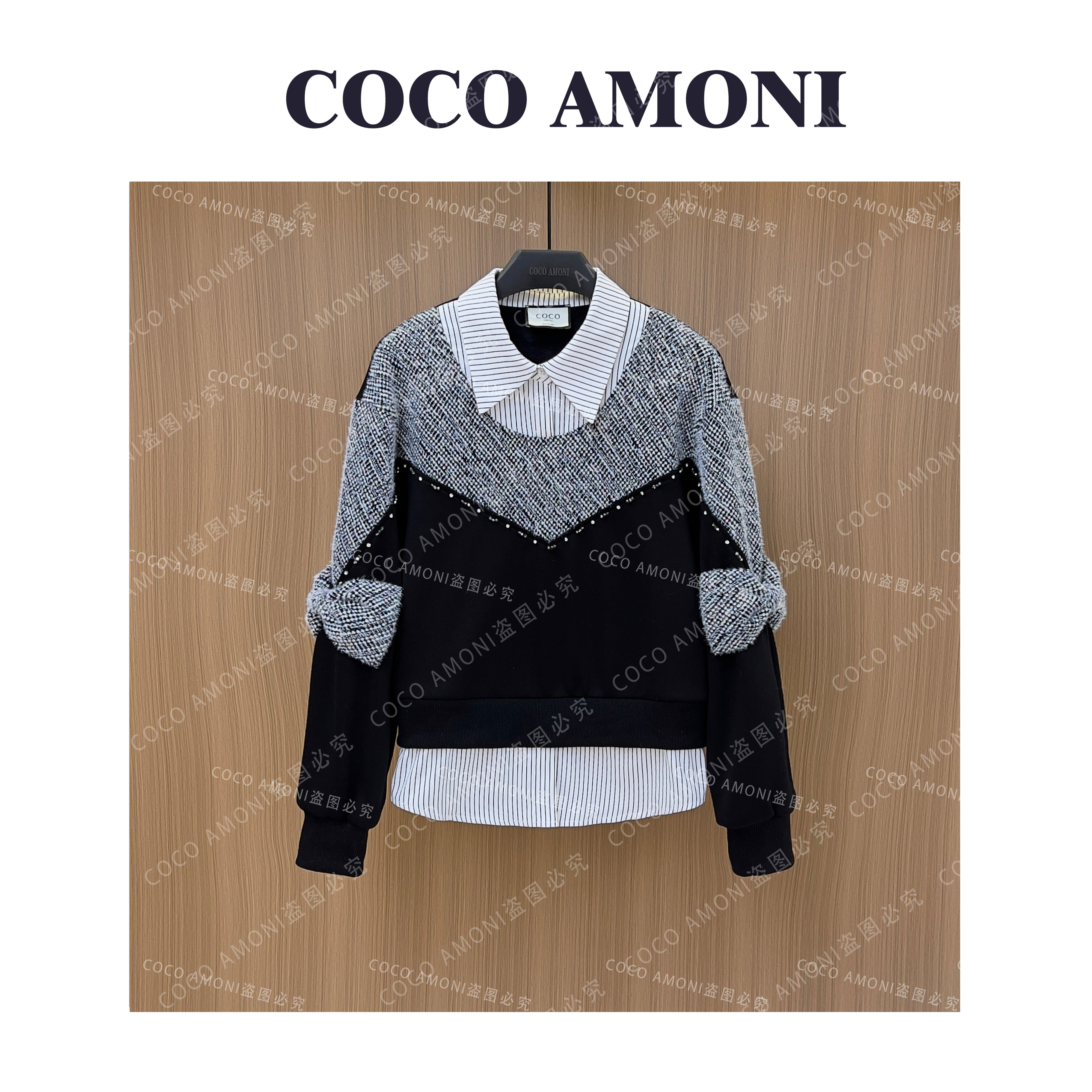 秋冬季爆款高级感时尚女装重工蝴蝶结假两件显瘦长袖卫衣AD246