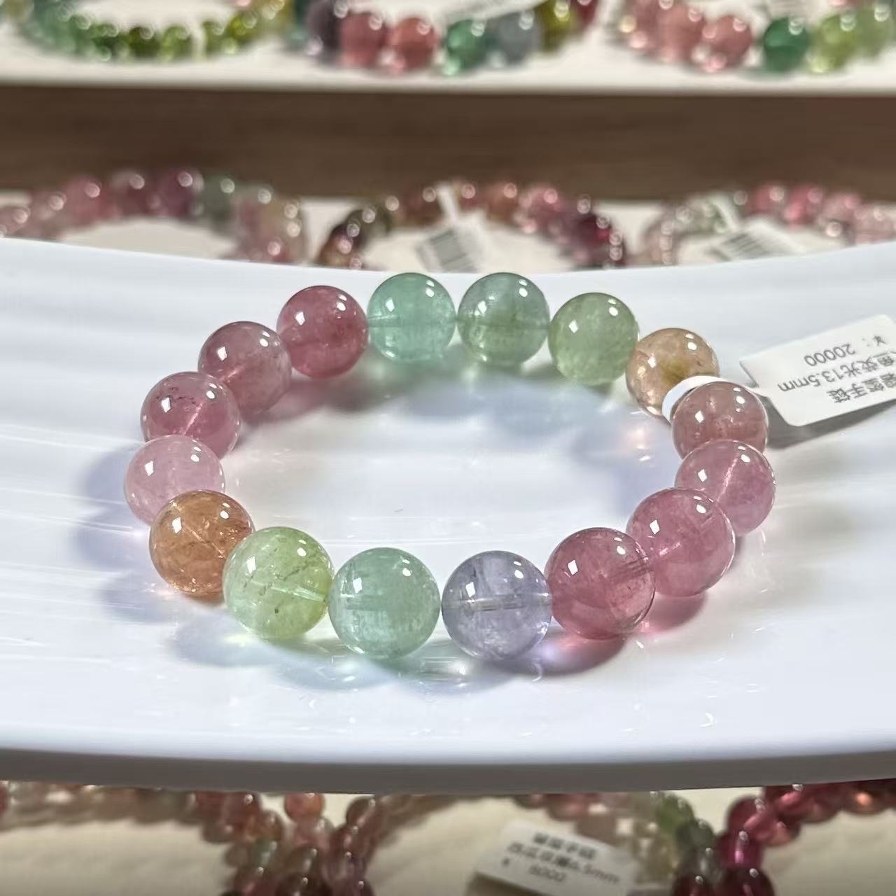 【荧光人鱼】马卡龙人鱼荧光色彩虹浅色冰激凌色标碧玺手链13.5mm