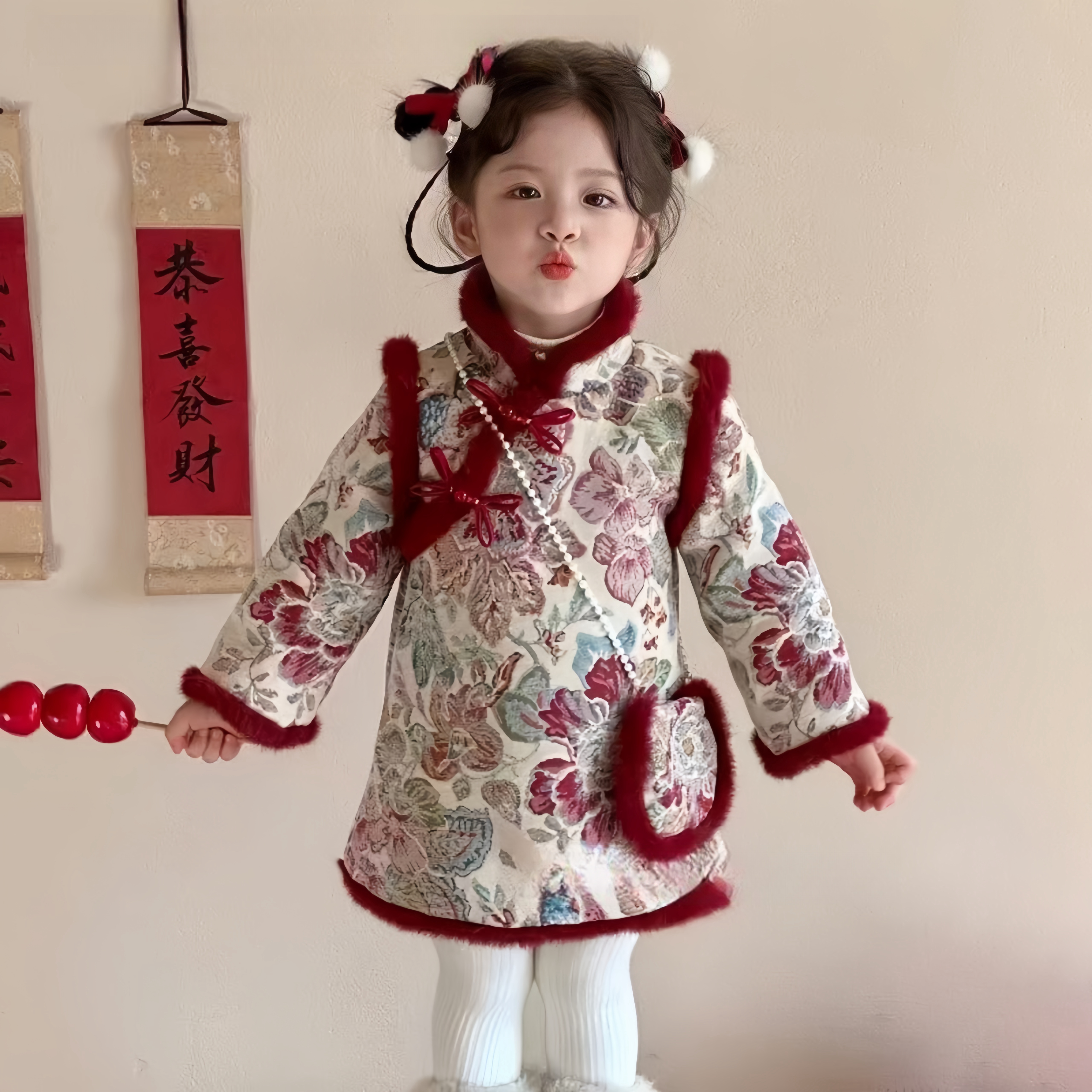 女童拜年服冬季2024新款儿童国风唐装汉服宝宝旗袍裙小童新年衣服