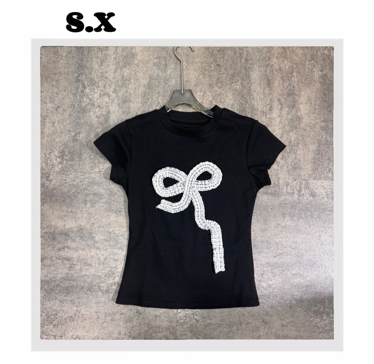 S.X 2025春夏新款 小众款蝴蝶结短袖T恤