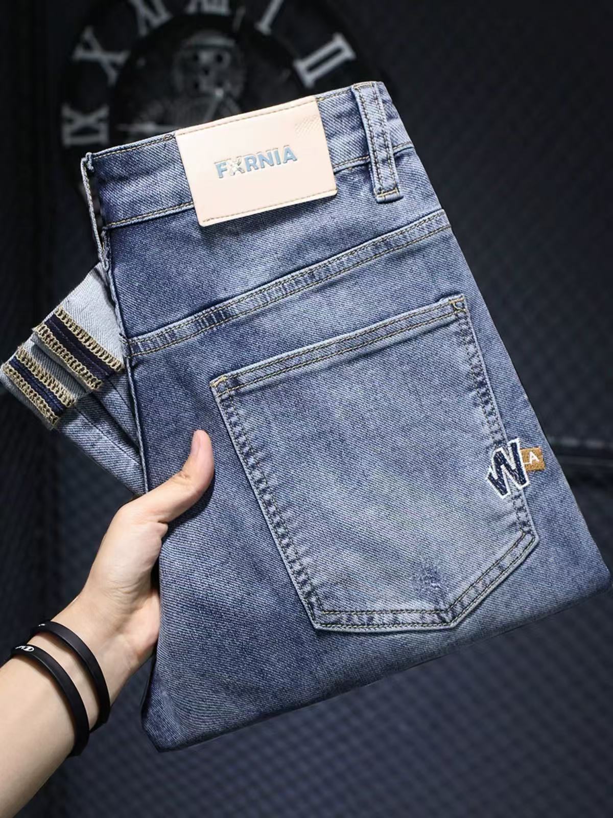 美式复古水洗做旧九分牛仔裤男2024年夏季薄款柔软潮牌修身小直