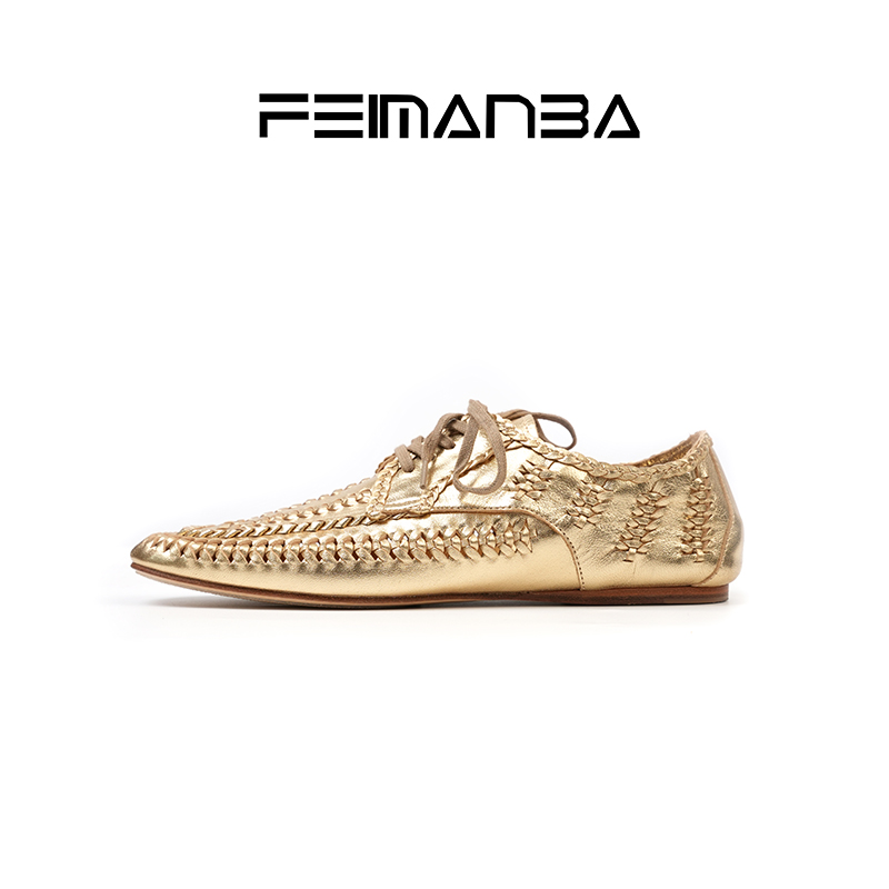 “特价”基石系列 典藏版纯手工编织金色休闲鞋女