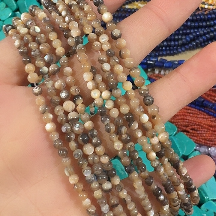 玛瑙/玉髓合金珠宝半成品一条4mm鲍鱼贝圆珠