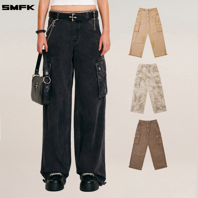 SMFK野性起源手工染色宽直筒工装裤 PWR11S 复古宽松百搭古典长裤