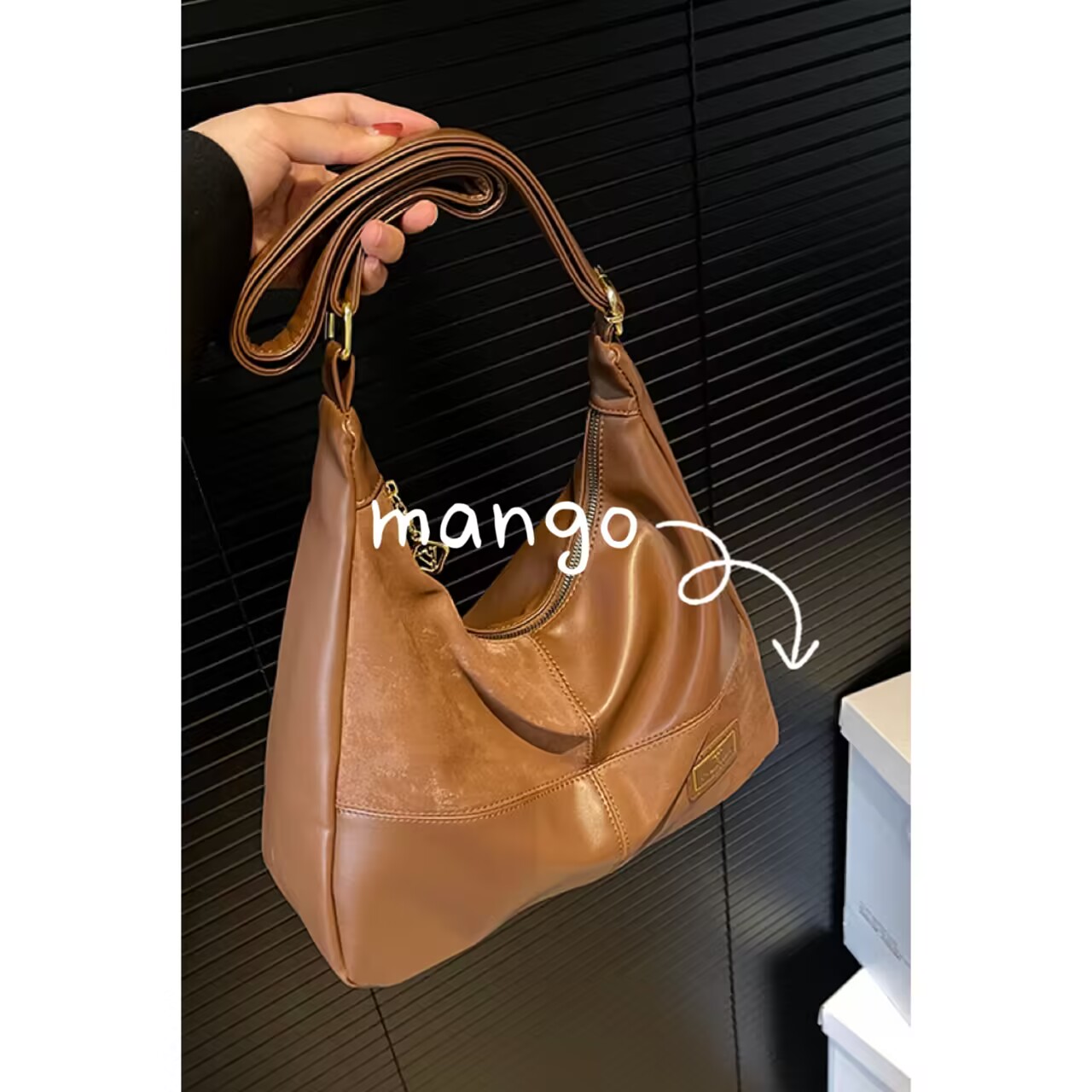 棕色纯色韩系简约小众时尚百搭秋季新款单肩斜挎包拼接设计型