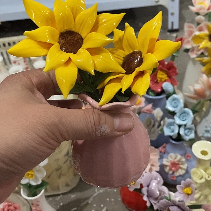 瓷片纯手工陶瓷花摆件