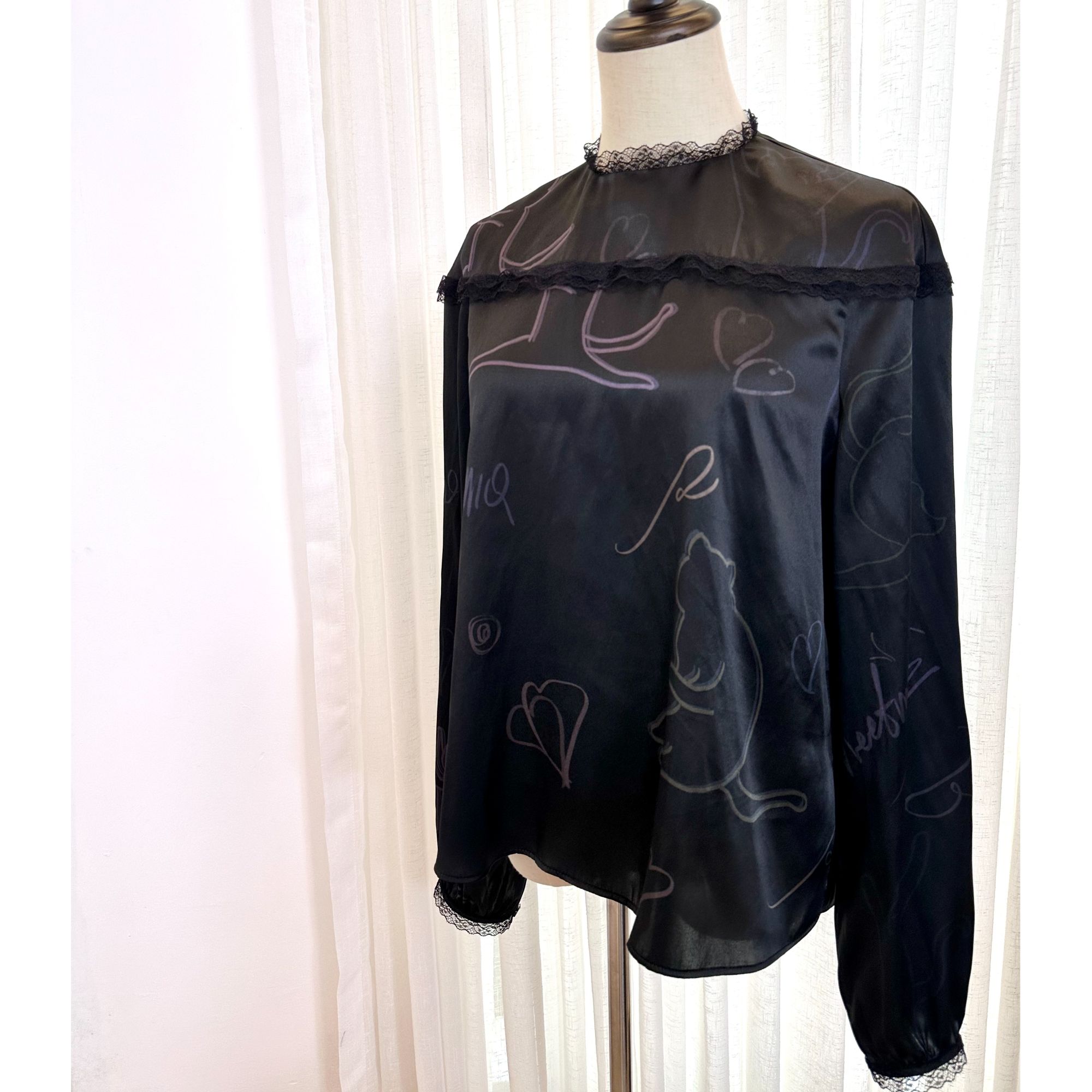 青羽家桑蚕丝蕾丝小立领气质百搭长袖上衣优雅设计感衬衫