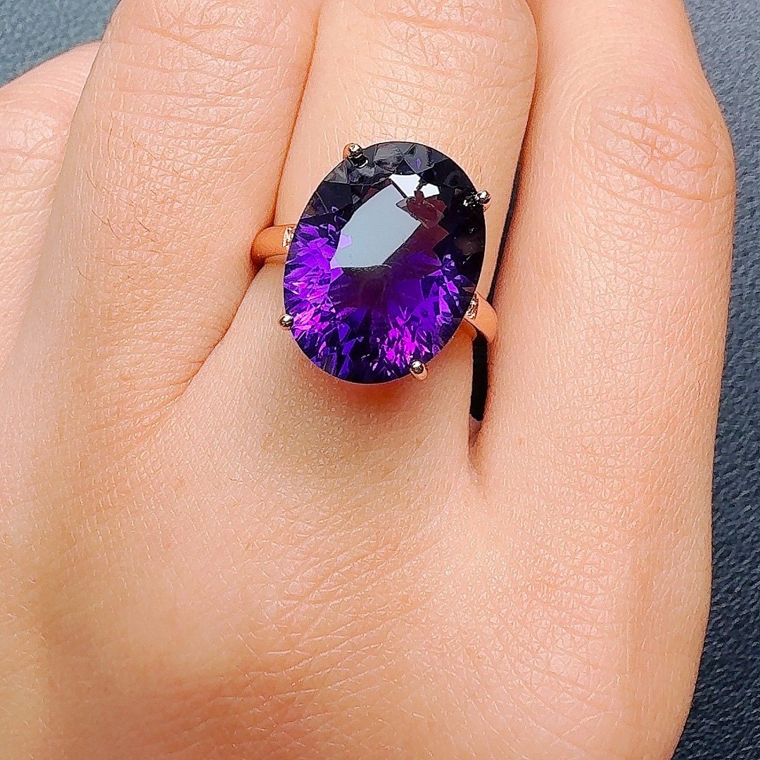天然S925银乌拉圭紫水晶椭圆形戒指主石12*16尺寸