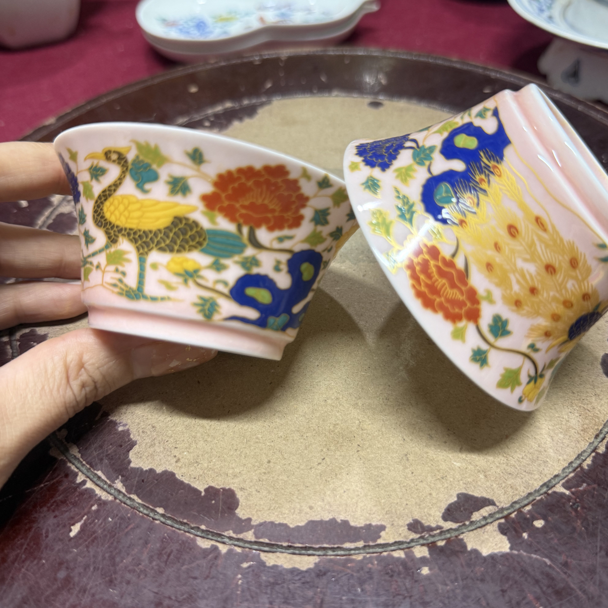 粉彩口杯一对满绘