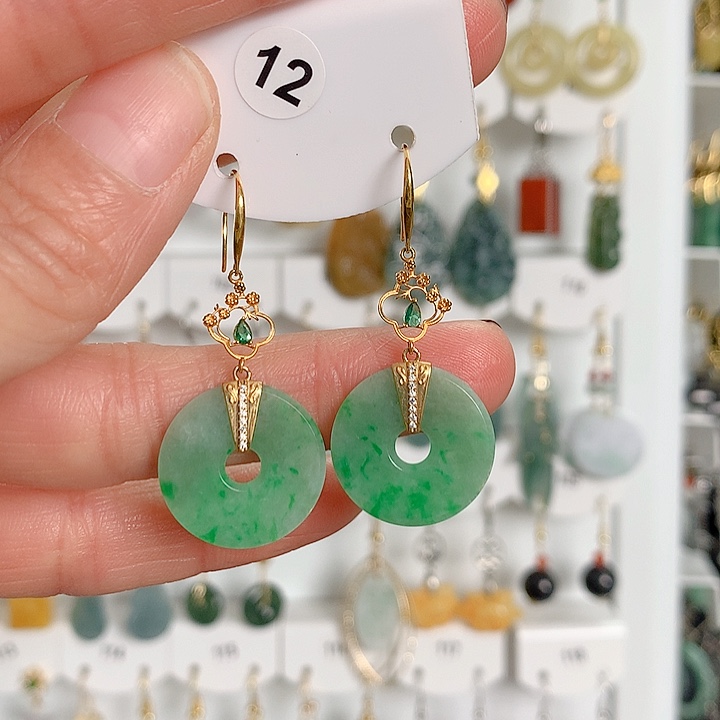 翡翠耳饰18K金镶嵌翡翠