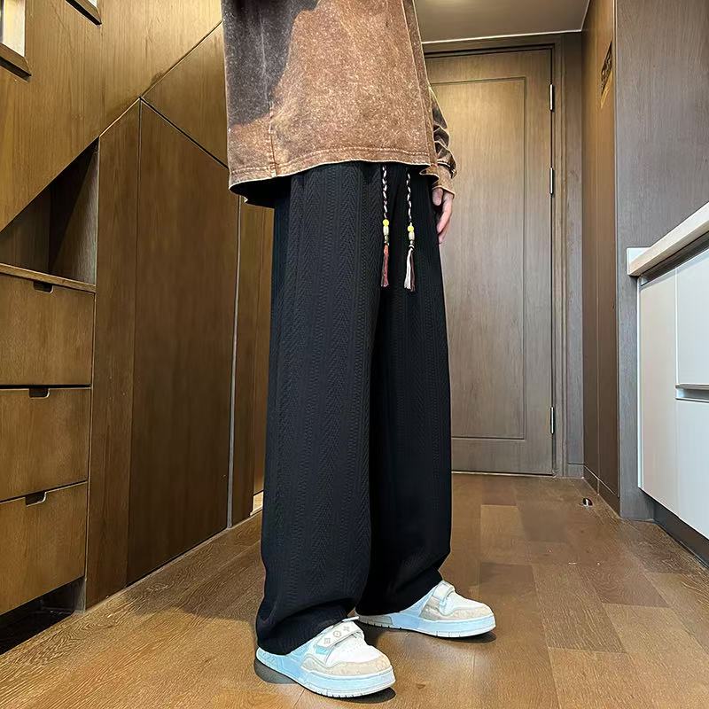 秋季长裤休闲裤糯米空气层休闲裤宽松垂感国潮男士百搭男士