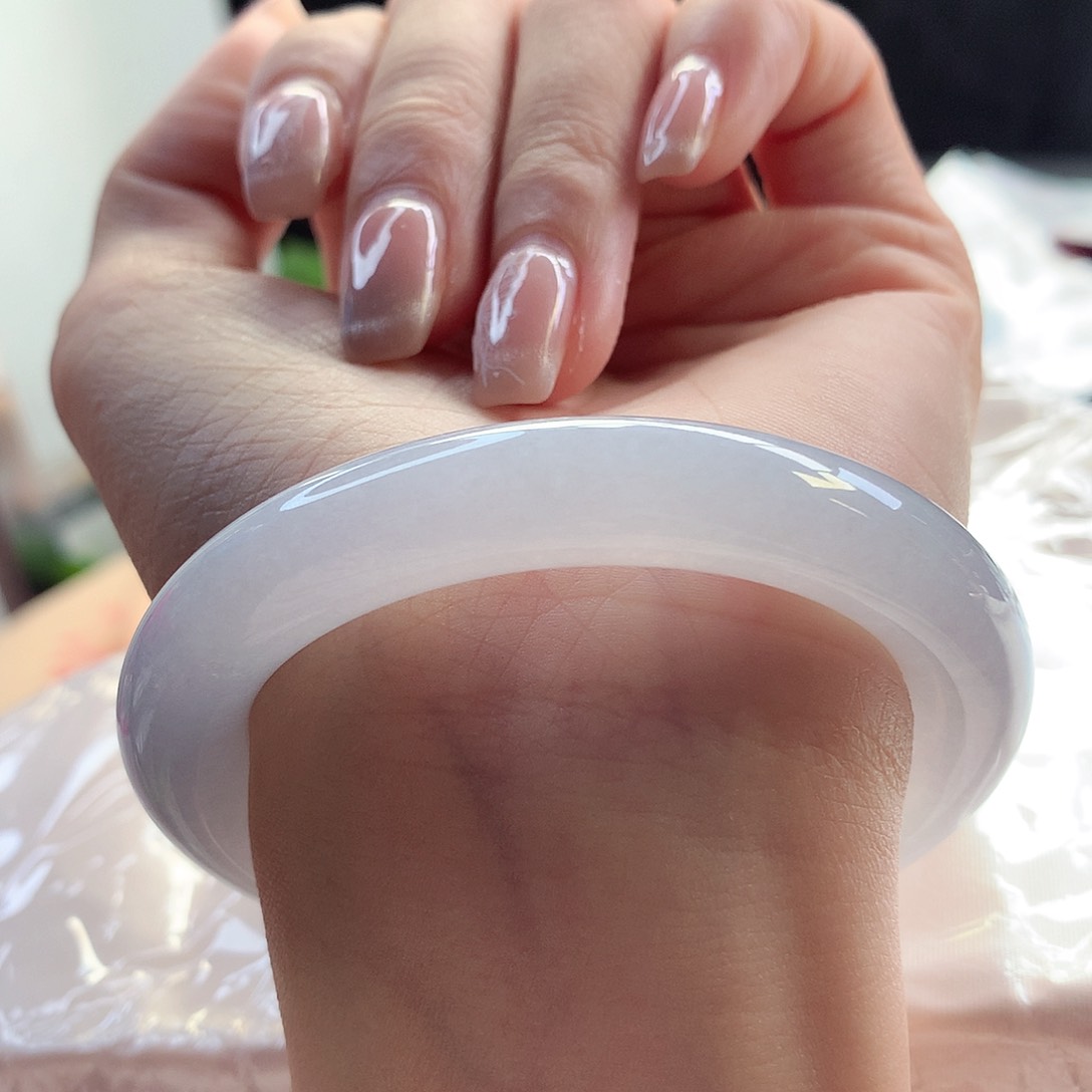 翡翠手镯未镶嵌53-54圈口白冰时尚百搭款强推