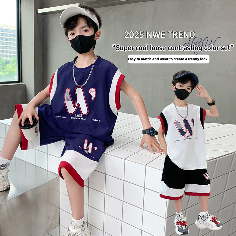 【短袖+短裤两件套】男童夏装T恤套装2025新款儿童装夏季中大童男孩