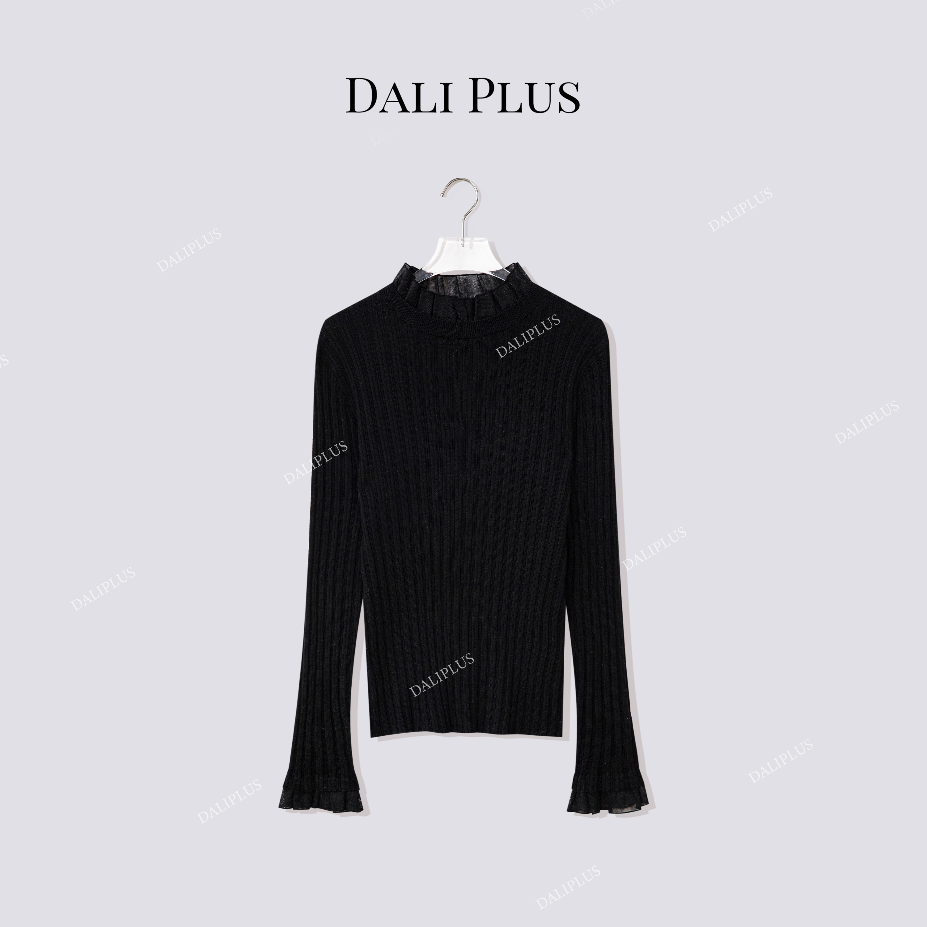 DALI PLUS‘’木耳边立领打底”100绵羊毛百搭款针织-D5MM3283