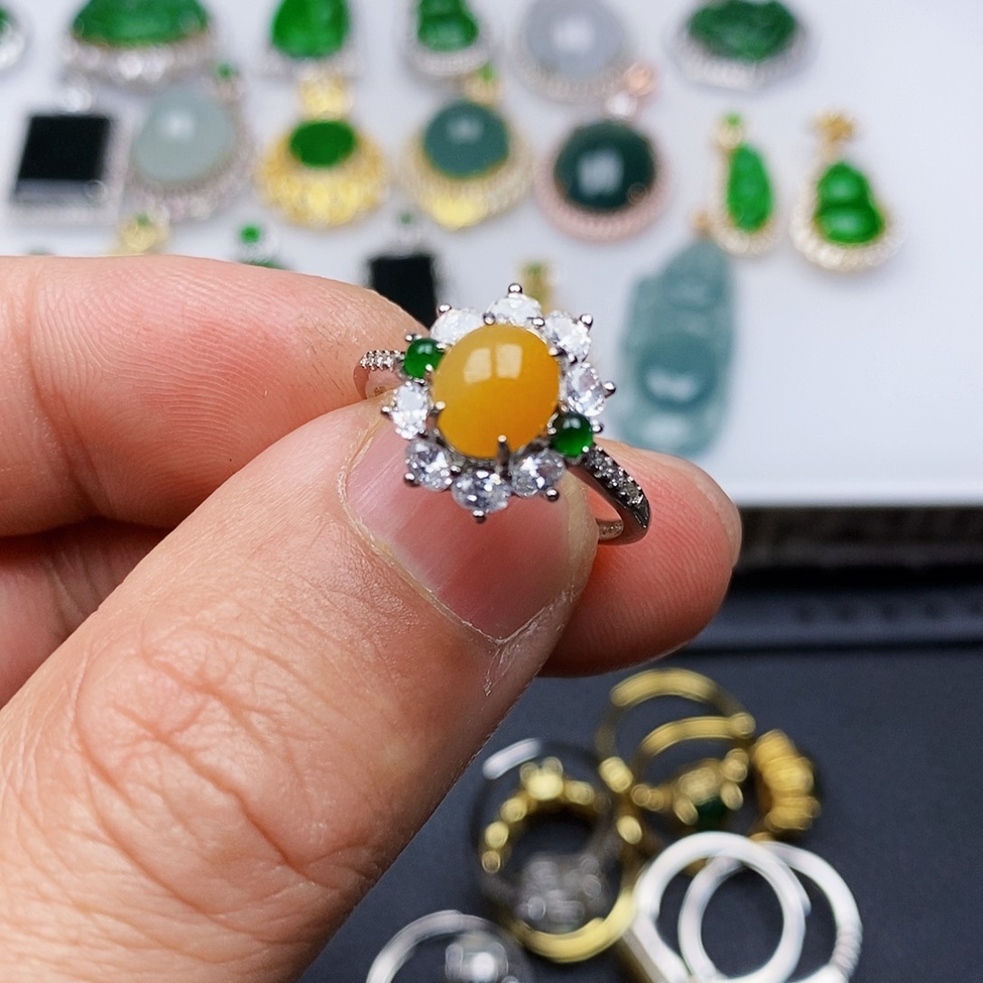 翡翠戒指银S925镶嵌戒指